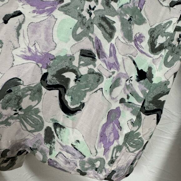 Club Monaco Purple Green Floral Boho Blouse Womens XL Peasant Long Sleeve Shirt - Picture 5 of 11